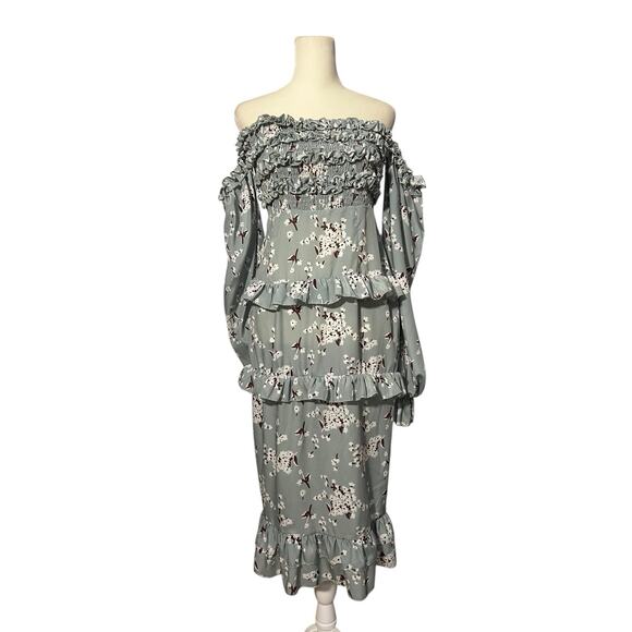 Pretty Little Thing Off the Shoulder Dress Summer Frills Maxi Size US 6 Womens - Picture 2 of 10